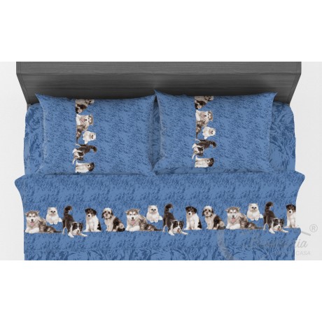 Cotton sheet with dogs and cats