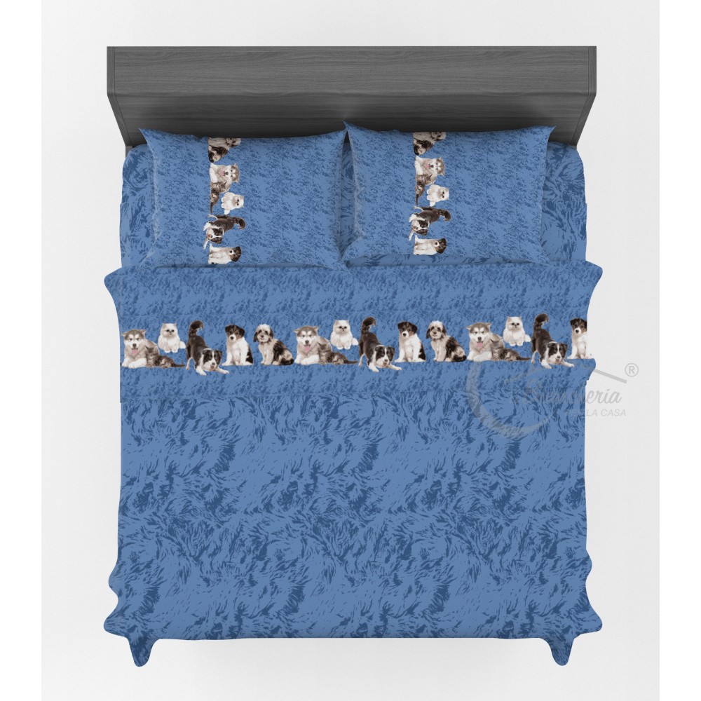 COMPLETO lenzuola LENZUOLO Amici CANI e GATTI in Puro Cotone Made in Italy