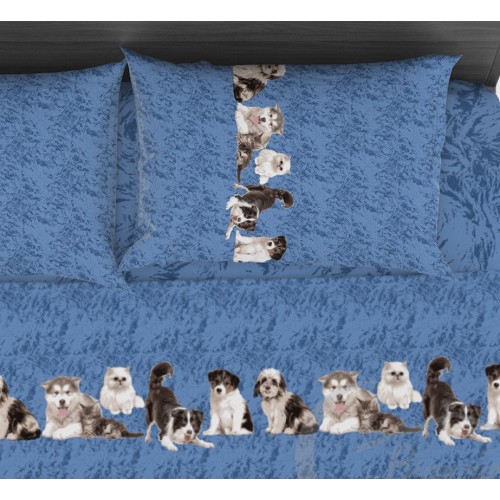 FEUILLES COMPLÈTES Amis CHIENS et chats en pur coton fabriqué en Italie