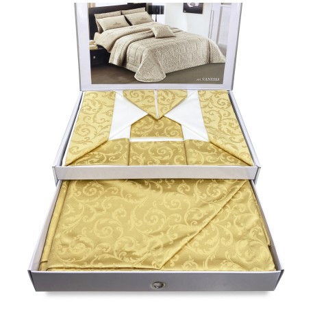gold bedspread sheet trunk