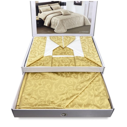 gold bedspread sheet trunk