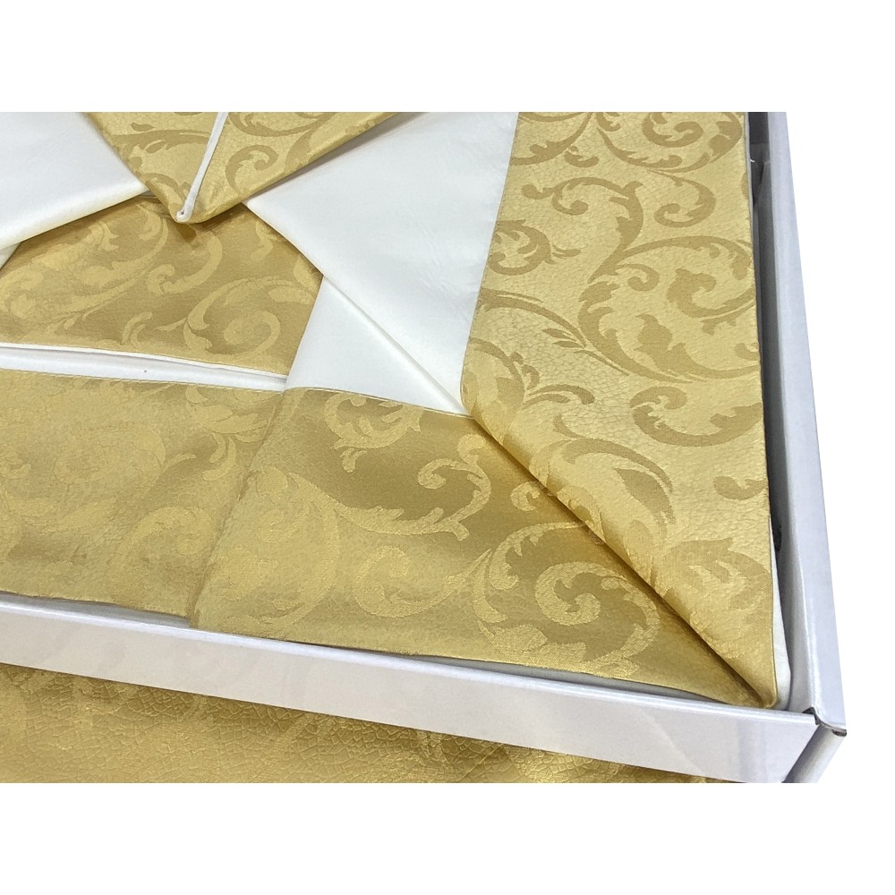 BAULETTO GOLD Con bordo Applicato ORO MATRIMONIALE lenzuolo E COPRILETTO IDEA SPOSA