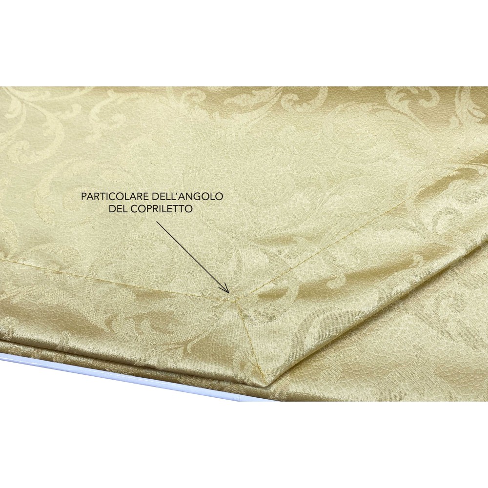 SÁBANA DE ORO con borde aplicado SÁBANA DOBLE DE ORO Y COLCHA IDEA NUPCIAL