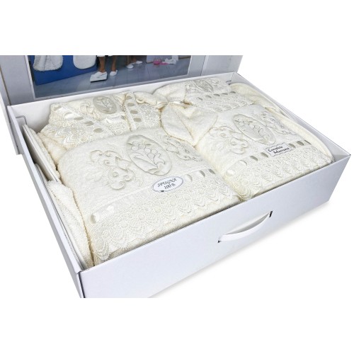 FROTTEEHANDTUCH BADESET Bestickt mit Makramee-Spitze 14-teilig IDEA SPOSA