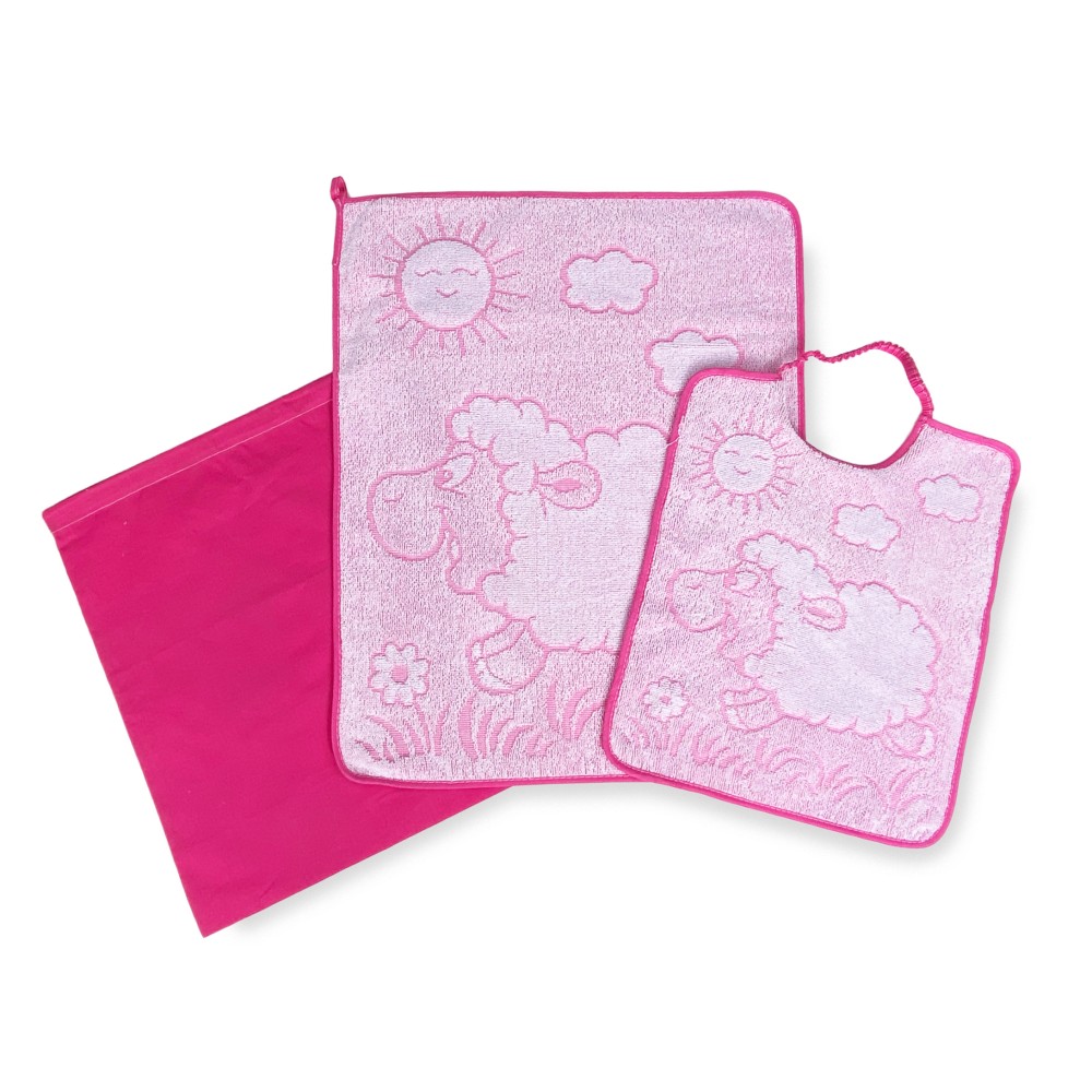 SET ASILO TRIS SACCO e ASCIUGAMANO e bavaglino WOOLY Scuola Materna