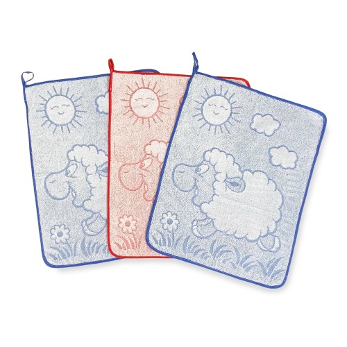 SET 3 TOALLAS DE GUARDERÍA PARA NIÑOS WOOLY CM. 40x50 en Puro Algodón