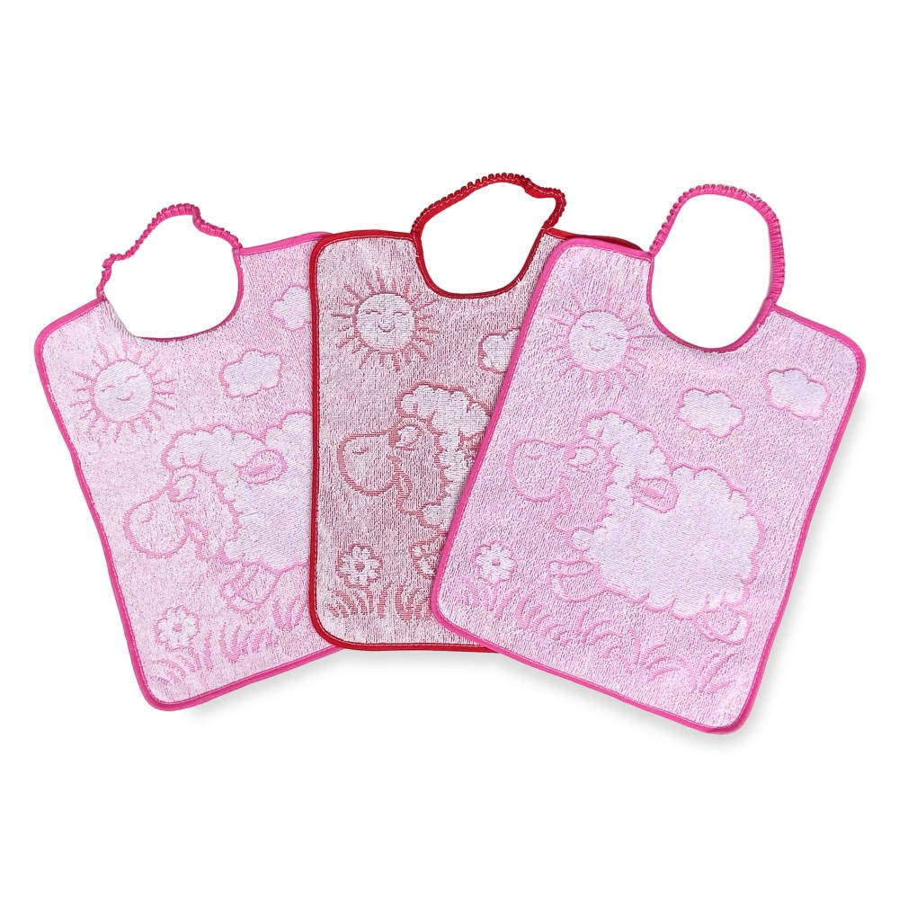 SET 3 Lätzchen WOOLY Kinder Lätzchen cm. 29x35 elastischer Knebel aus reiner Baumwolle