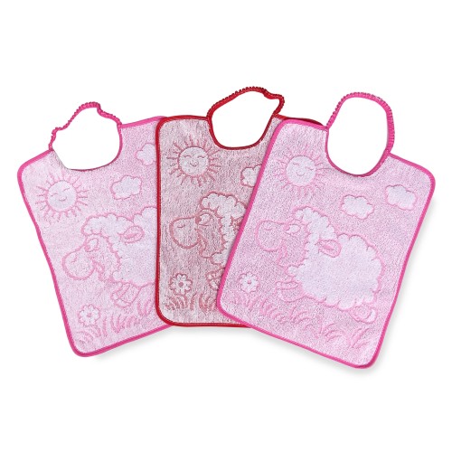SET 3 Baberos Baberos infantiles WOOLY cm. 29x35 Mordaza elástica de algodón puro