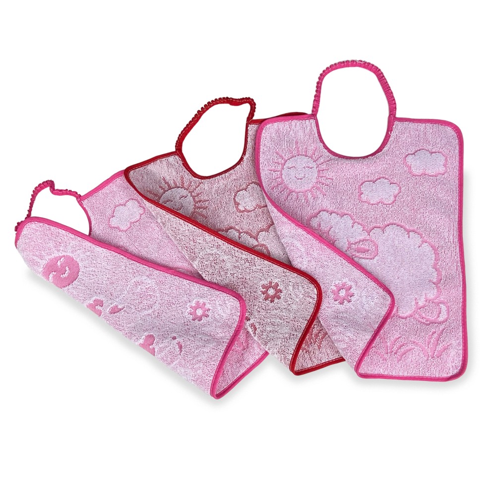 SET 3 Baberos Baberos infantiles WOOLY cm. 29x35 Mordaza elástica de algodón puro