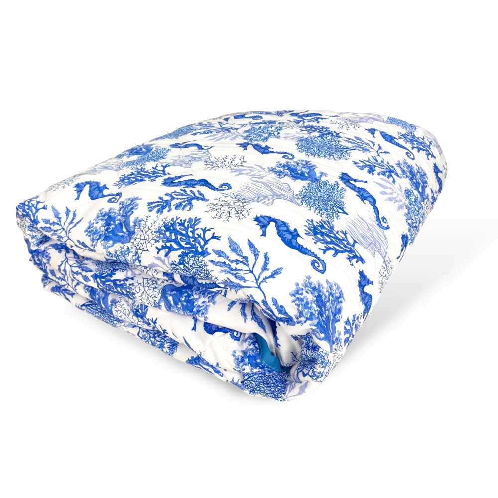 BLUE SEAHORSE BOW QUILTED BEDSPREAD Made in Italy