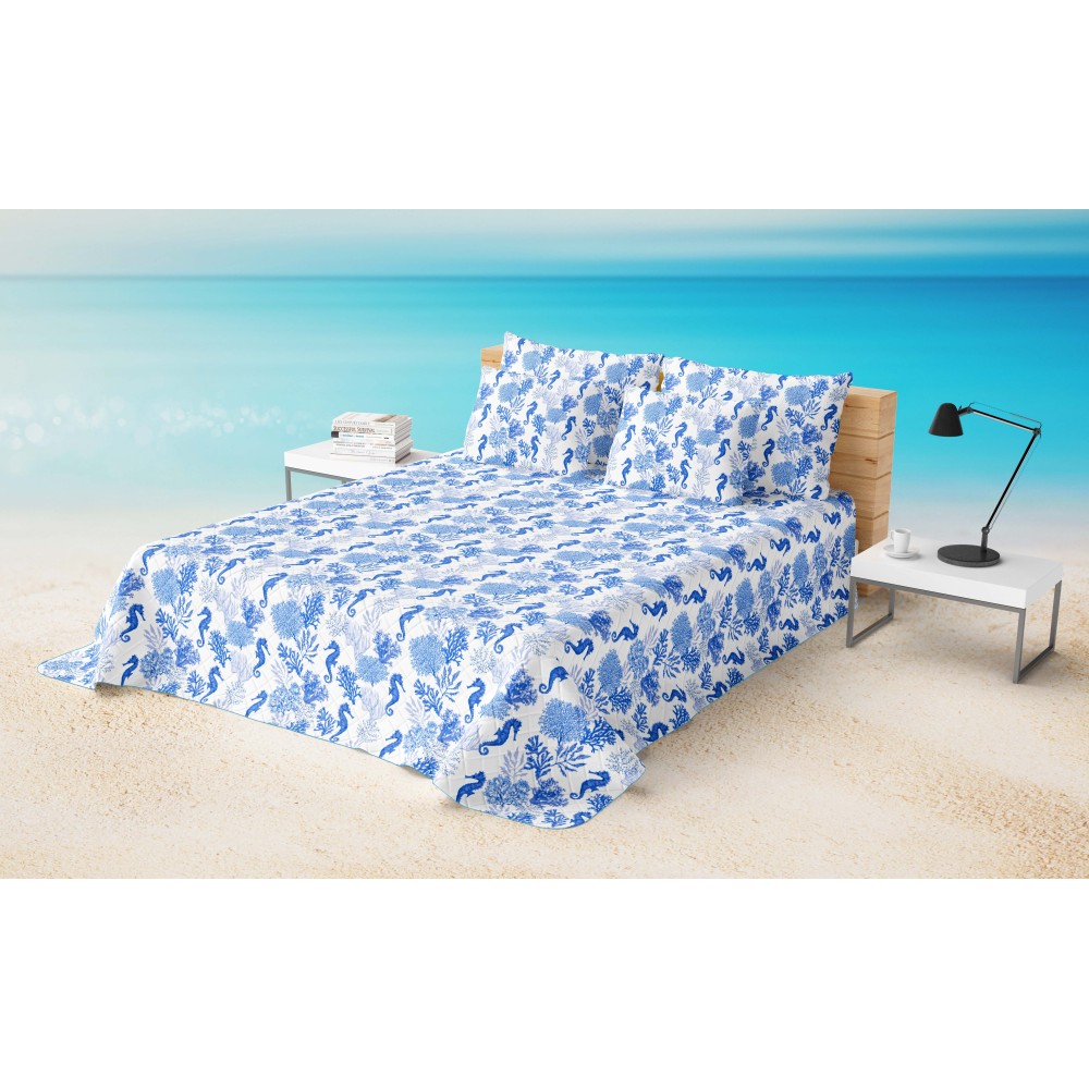 Colcha de verano con corales y caballitos de mar