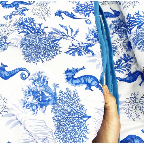 BLUE SEAHORSE BOW QUILTED BEDSPREAD Made in Italy
