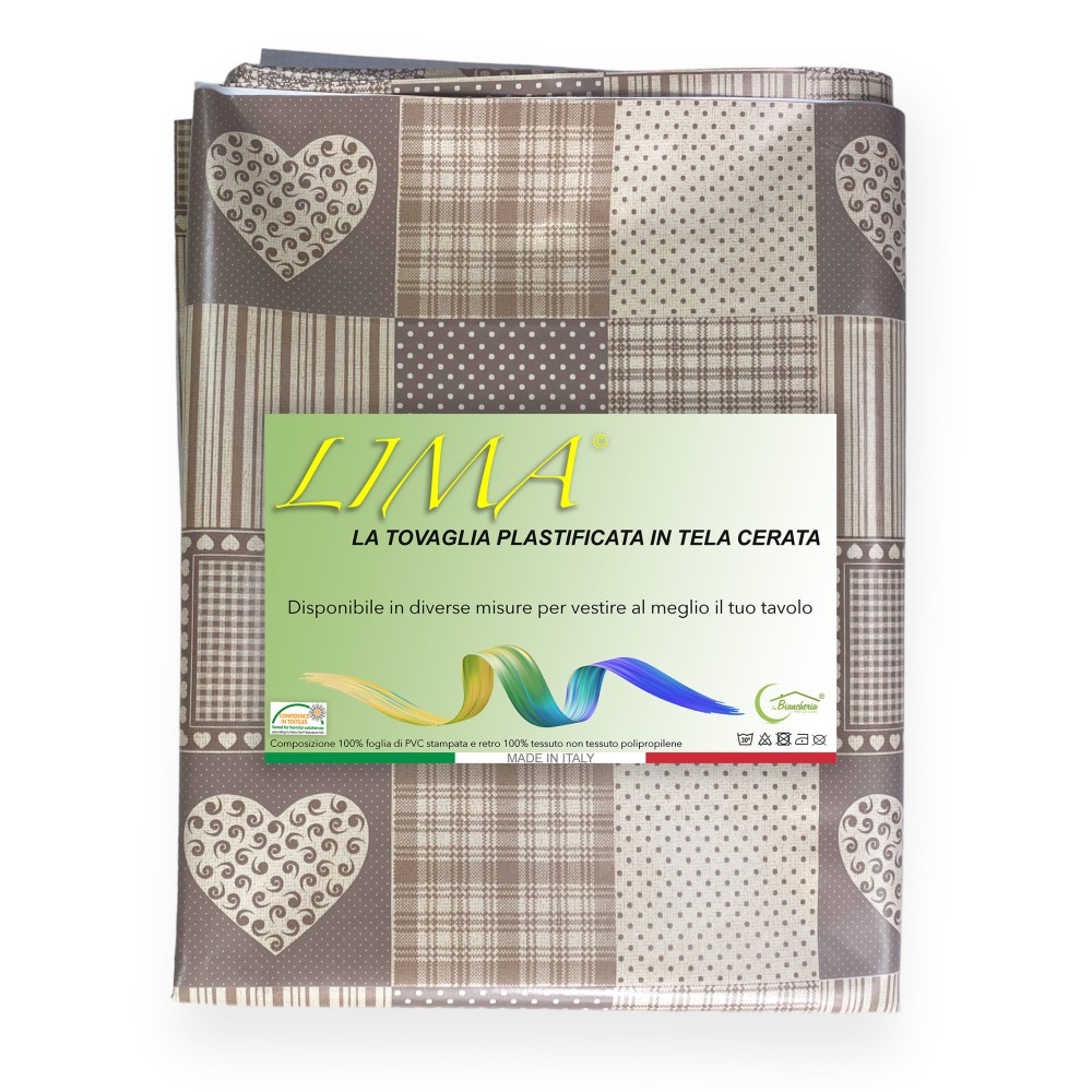 LIMA © TABLECLOTH in water-repellent plastic-coated waxed canvas in PVC BEIGE HEART Made in Italy