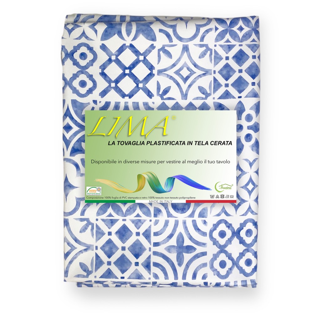 LIMA © TISCHDECKE aus wasserabweisendem, kunststoffbeschichtetem PVC-Tuch Maiolica Mare Made in Italy