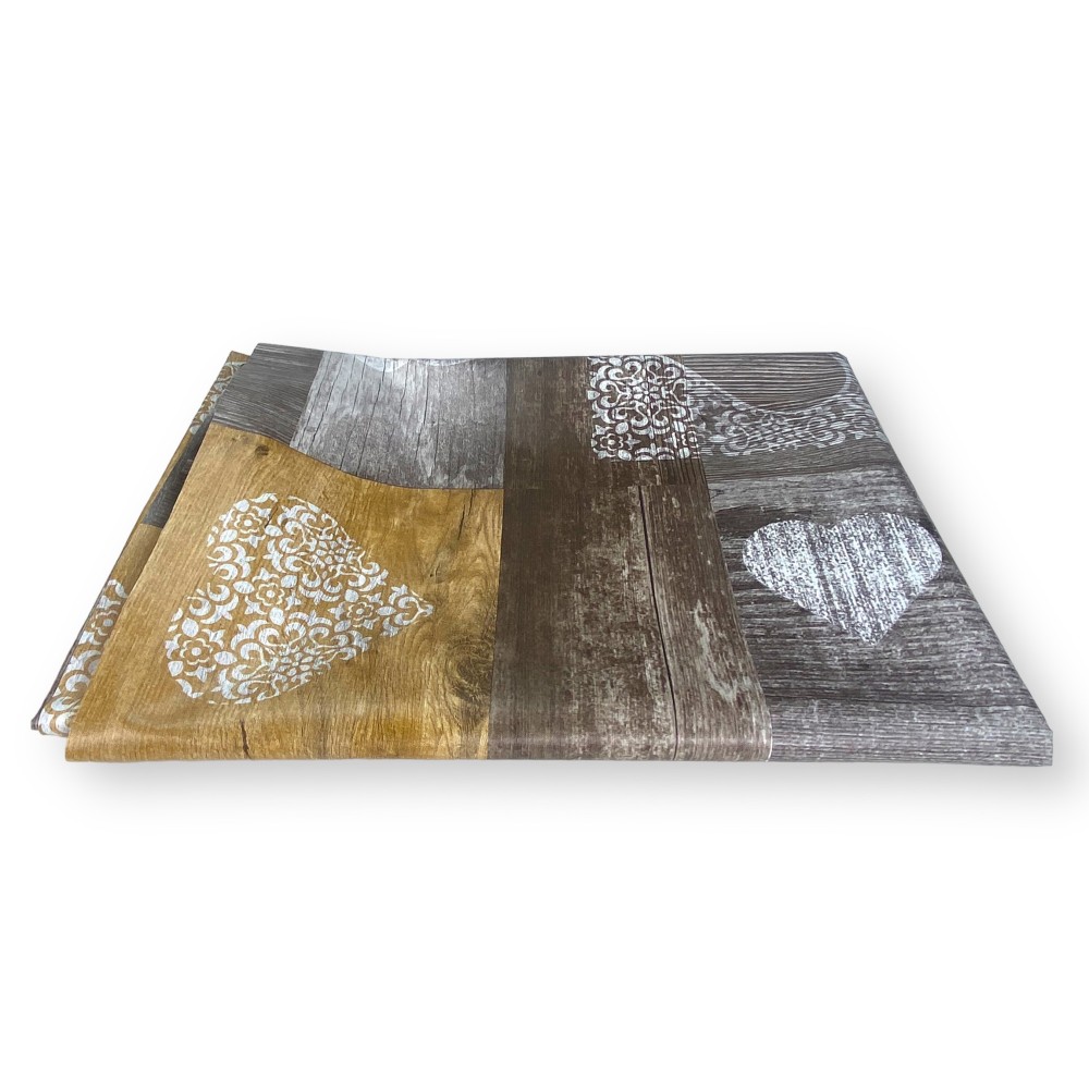 TABLECLOTH LIMA © in WASHABLE water-repellent plastic-coated waxed canvas in TYROLEAN PVC Brown made in Italy