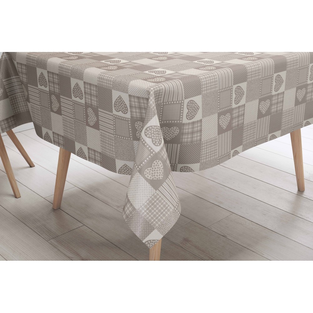 Wasserabweisende Tischdecke aus Wachstuch mit Herzen auf Beige