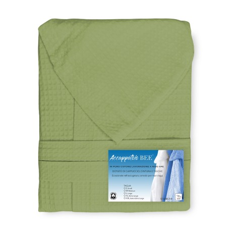 ACCAPPATOIO Nido Ape BEE© in Puro cotone con Cappuccio da Adulto VERDE 2