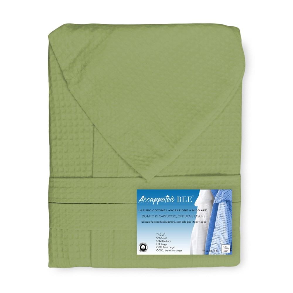 Honeycomb cotton bathrobe in green