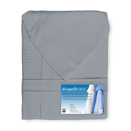 Albornoz BEE© Bee Nest en Puro Algodón con Capucha para Adulto GRIS 2
