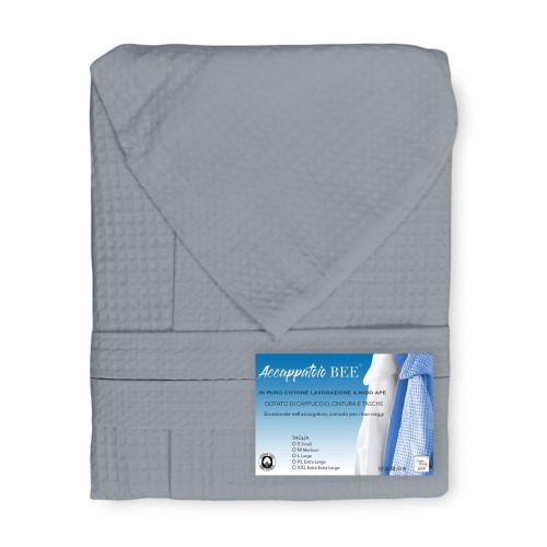 Albornoz gris de puro algodón con estampado de nido de abeja