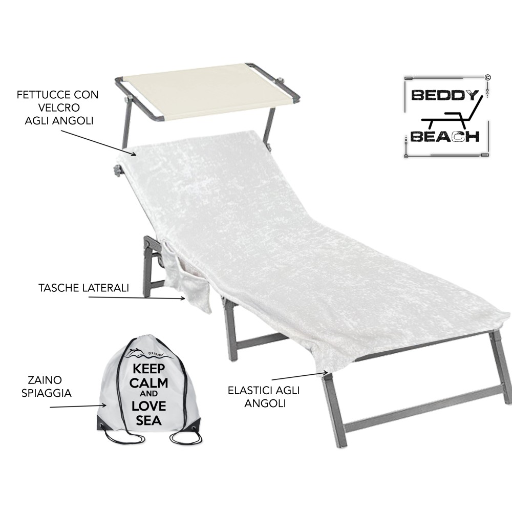 TOILE DE MER LIT en éponge de coton pur BEDDY BEACH © avec poches MISURA CM. 75 X 190 et sac à dos SPIAGGIA