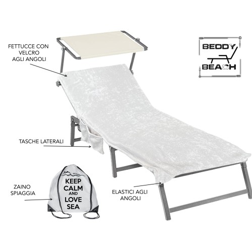 TELO MARE LETTINO in spugna di puro cotone BEDDY BEACH © con tasche MISURA CM. 75 X 190 e zaino SPIAGGIA