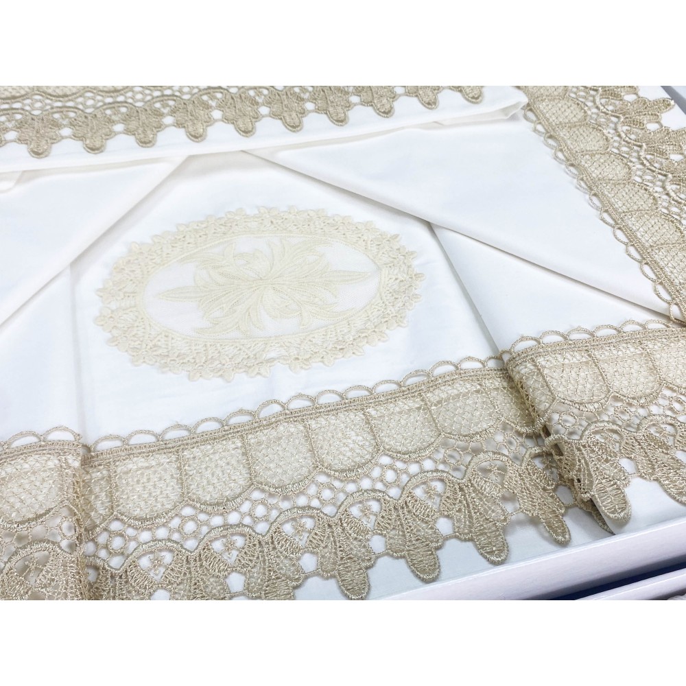 SACOCHE de JENNY AVEC dentelle MACRAMÉ ÉCRU linge de LIT, couvre-lits et idée pour la MARIÉE