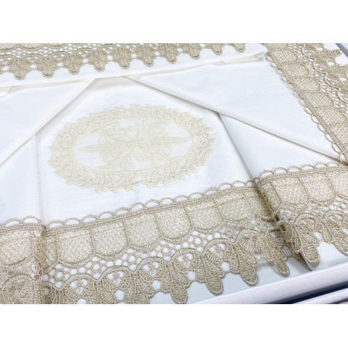 SACOCHE de JENNY AVEC dentelle MACRAMÉ ÉCRU linge de LIT, couvre-lits et idée pour la MARIÉE
