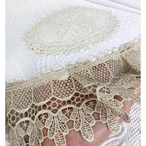 BAULETTO JENNY CON pizzo MACRAMÈ ECRÙ MATRIMONIALE lenzuolo e COPRILETTO idea SPOSA