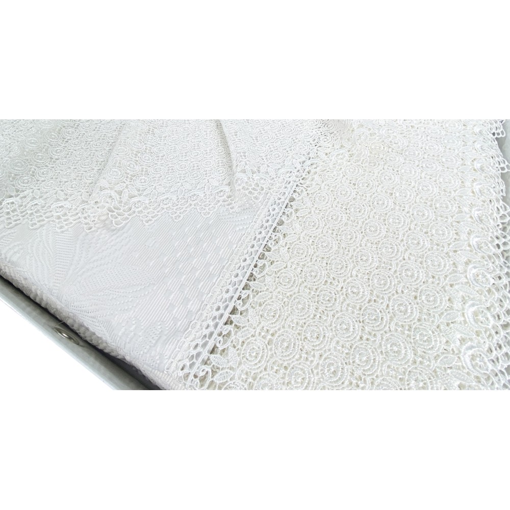 TOP SATCHEL High Lace finished with Macramé Lace DOUBLE sheet and BEDSPREAD bridal idea