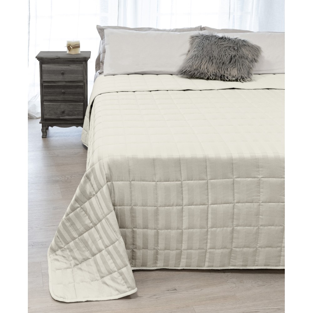 SATIN QUILTED BEDSPREAD Striped SOLID CREAM Double