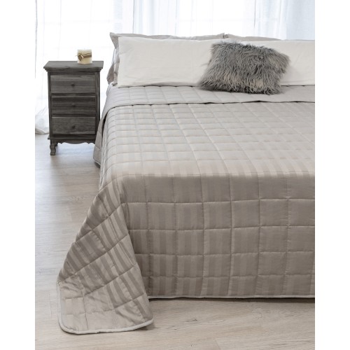 COPRILETTO trapuntato RASATELLO Rigato TINTA Unita TORTORA Matrimoniale