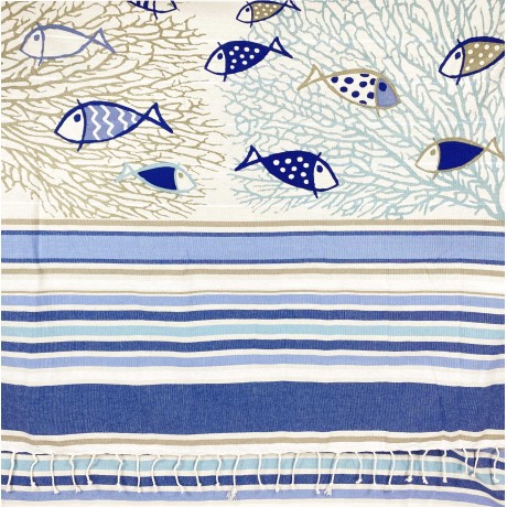Serviette de plage en coton poisson bleu 2