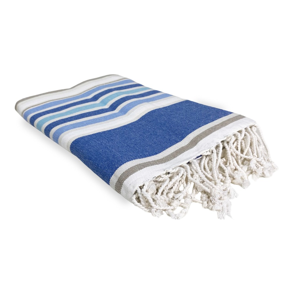 Beach towel in pure cotton foutà with knotted fringes measuring cm. 100x200