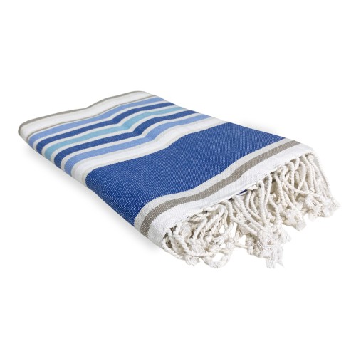 Beach towel in pure cotton foutà with knotted fringes measuring cm. 100x200
