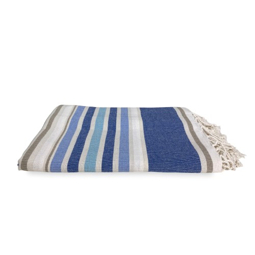 Beach towel in pure cotton foutà with knotted fringes measuring cm. 100x200