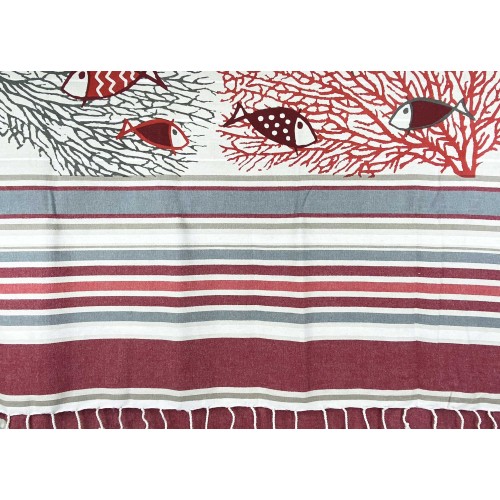 TELO MARE fouta PESCI rossi MISURA Grande CM.100X200 con zaino Spiaggia KEEP CALM