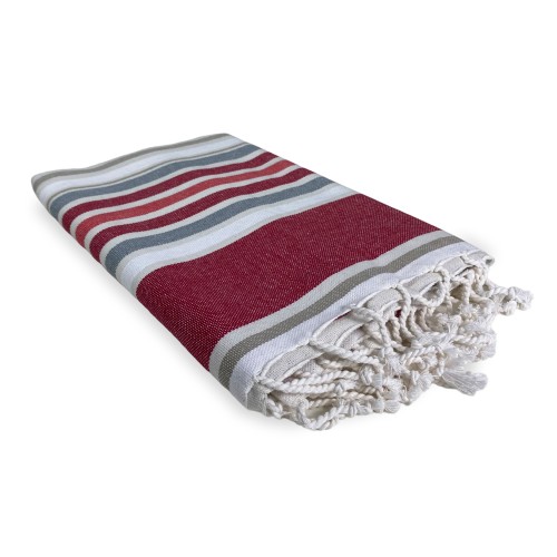 SERVIETTE DE PLAGE FOUTA TAILLE DE POISSON ROUGE Grand CM.100X200 avec sac à dos Plage RESTEZ CALME
