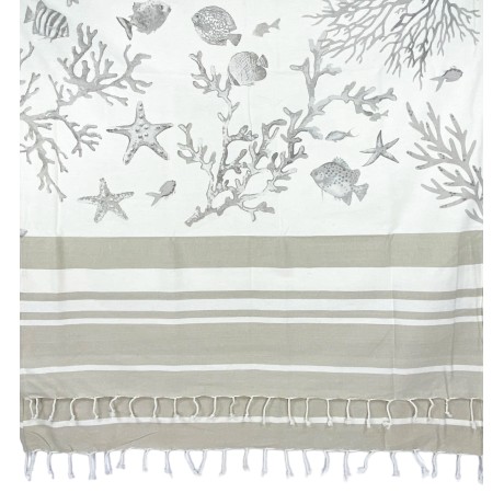 Cotton beach towel with corals on beige 2