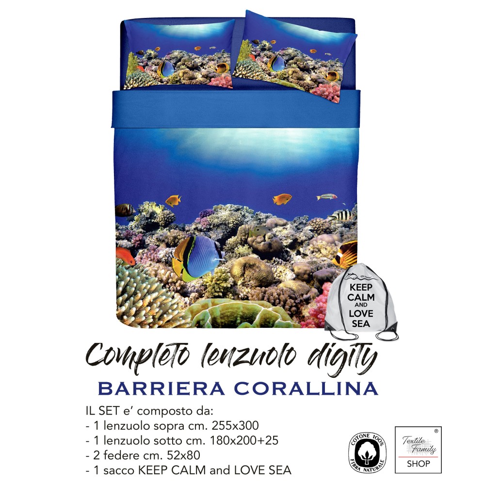 DIGITAL PRINT BEDSPREAD SHEET SET CORAL REEF BEDSPREAD with KEEP DOUBLE 2 DOUBLE bag