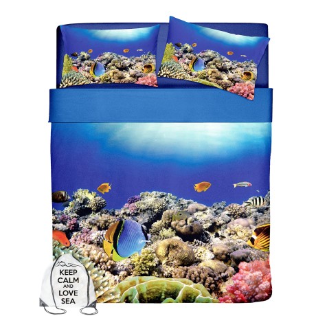 Juego de cama con función también de colcha estampada con peces de arrecife de coral