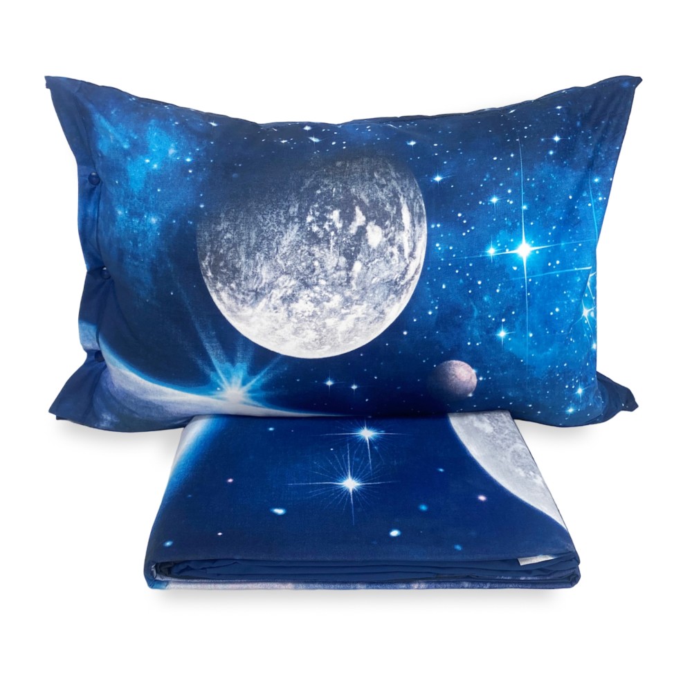 DRAP COMPLET COUVRE-LIT imprimer DIGITAL BEDSPREAD PLANET avec sac KEEP DOUBLE 2 carrés