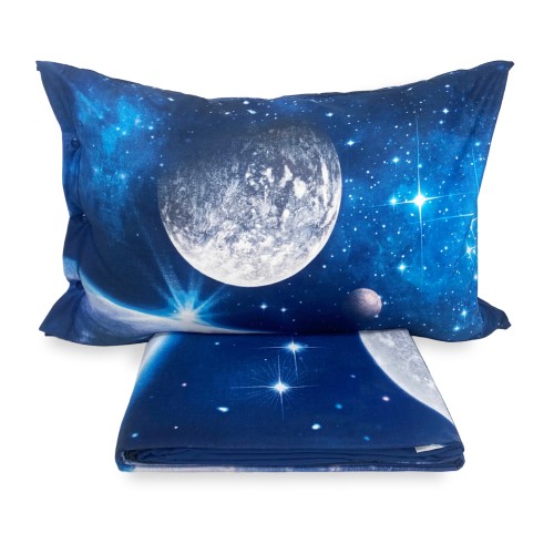 DRAP COMPLET COUVRE-LIT imprimer DIGITAL BEDSPREAD PLANET avec sac KEEP DOUBLE 2 carrés