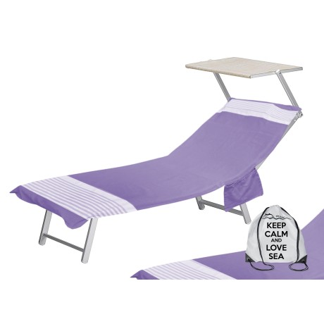 Cotton sun lounger beach towel with pockets on purple