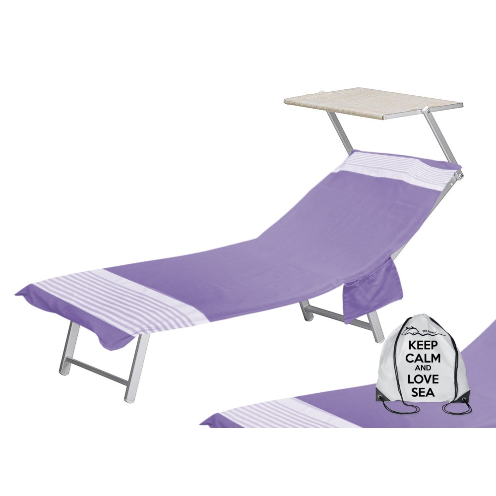 Serviette de plage transat en coton avec poches violettes
