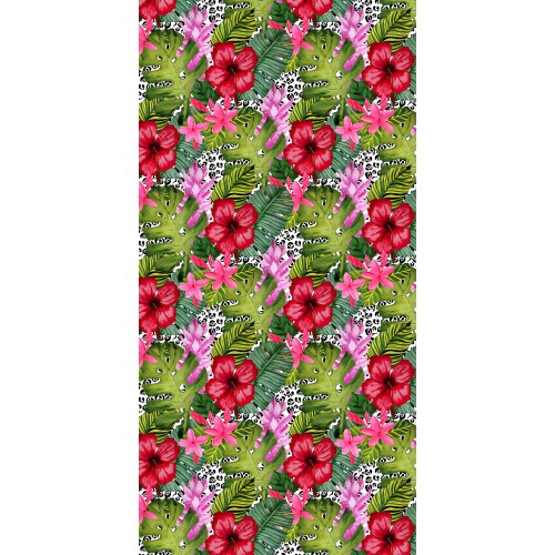 BEACH TOWEL TROPICAL TEDDY BED In microfiber WITH POCKETS SIZE cm. 80 X 190