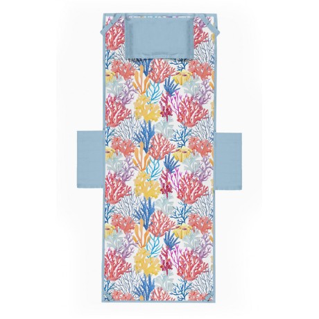 BEACH TOWEL TEDDY SUNBED Multicolored Corals In microfiber WITH POCKETS SIZE cm. 80 X 190 2