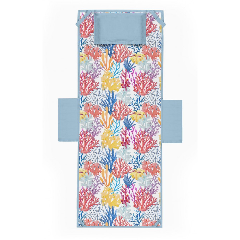 SERVIETTE DE PLAGE LIT EN PELUCHE Coraux multicolores En microfibre AVEC POCHES MESURES cm. 80 x 190