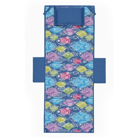 serviette de plage avec coins avec poisson stylisé sur le bleu 2