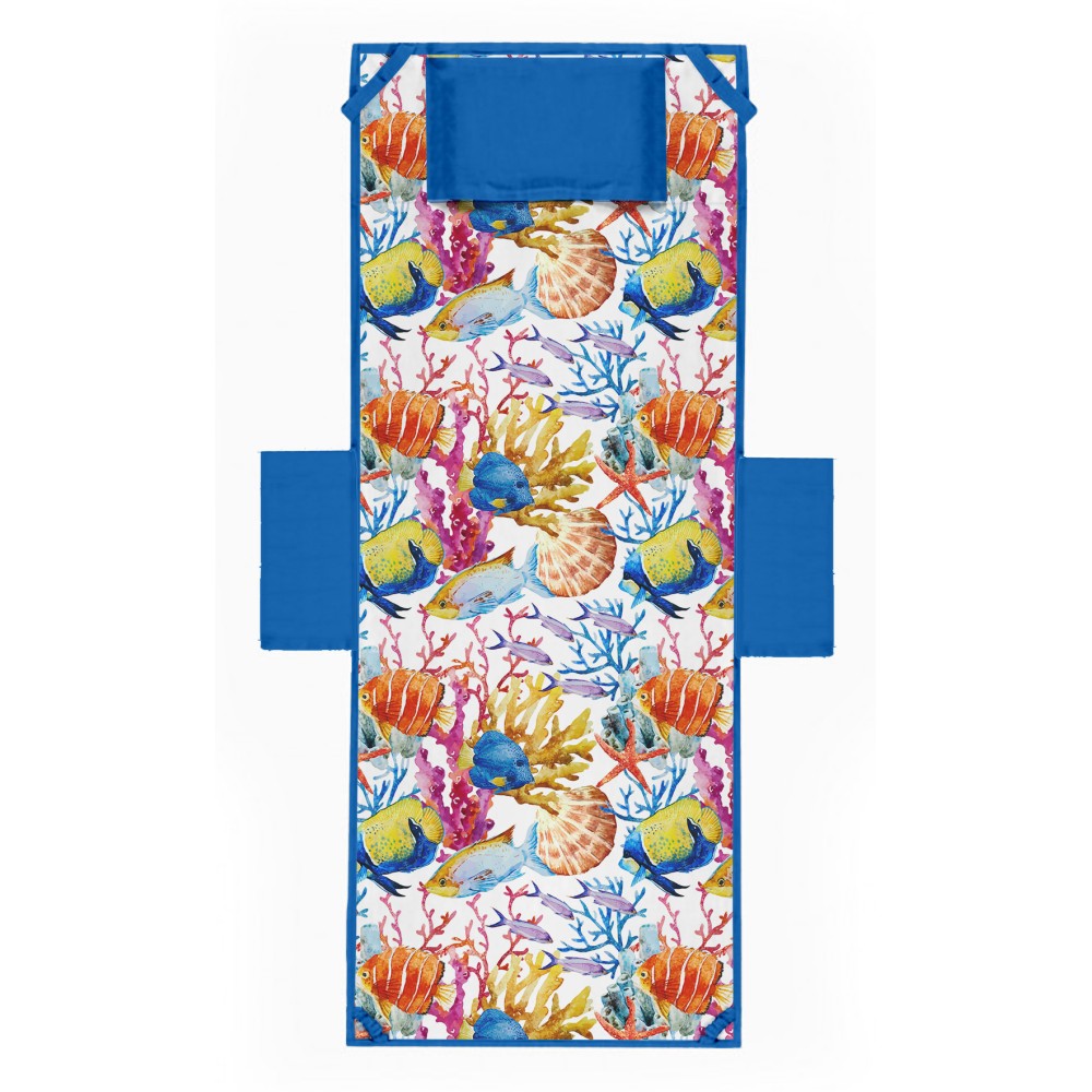 BEACH TOWEL TEDDY FISH BED Painted Microfiber WITH POCKETS SIZE cm. 80 X 190